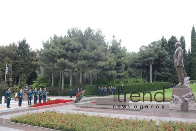 Public reps of Azerbaijan paying tribute to late National Leader Heydar Aliyev.Azerbaijan Baku May 10 2021